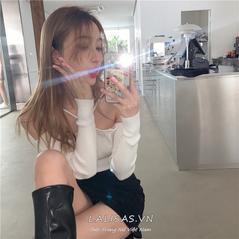 Áo dệt kim thiết kế trễ vai phong cách Hàn Quốc gợi cảm cho nữ