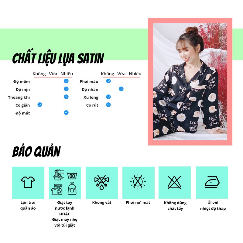 Bộ thu đông nữ SBORG lụa satin mềm mịn họa tiết cute pijama tay dài đồ bộ nữ có túi bigsize fly-sun quà tặng vợ