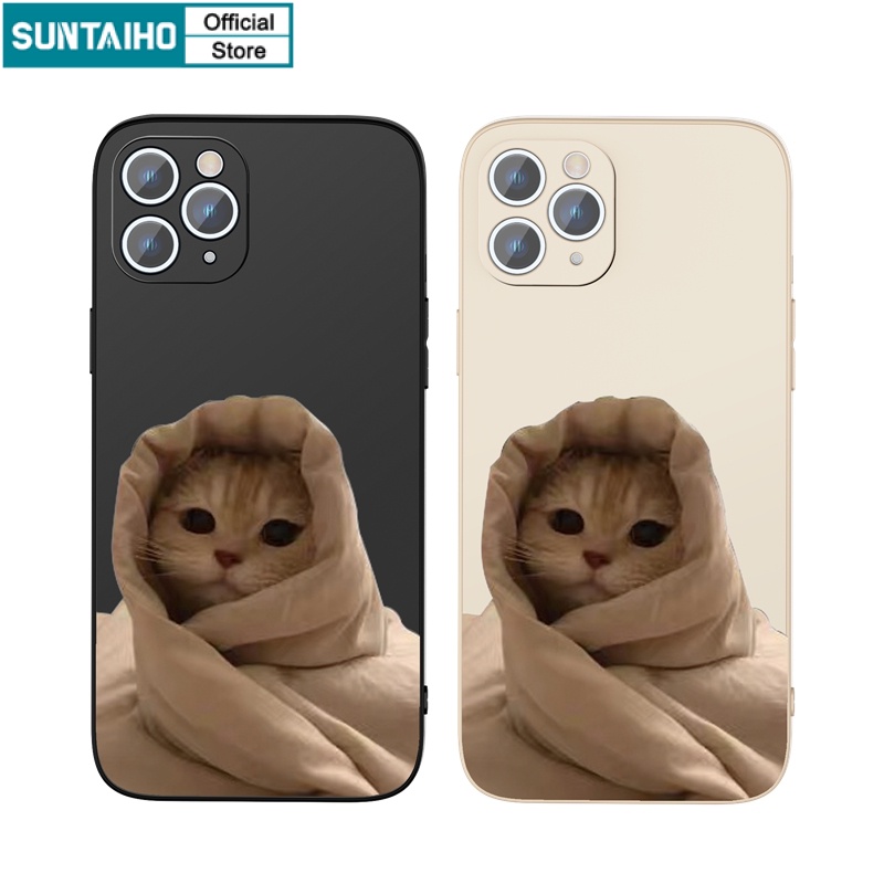 Ốp lưng iphone Ốp điện thoại SUNTAIHO silicon mềm hình chú mèo ngủ đáng yêu thích hợp cho iPhone 13 12 11 Mini Pro X XR XS Max 7/8 Plus