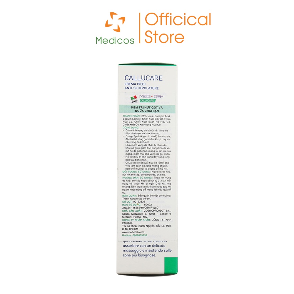 Kem Nứt Gót Chân & Chai Sạn Medicosh Callucare Nhập Khẩu Từ Italy (Tuýp 50ml)