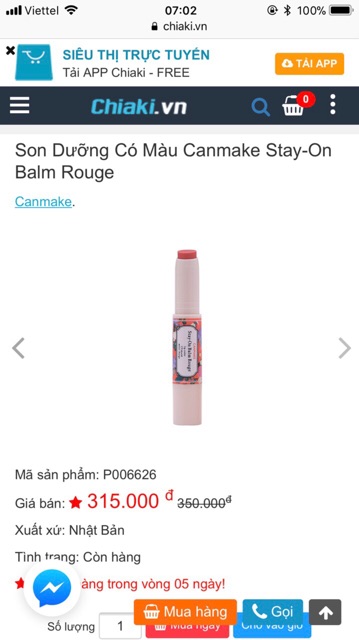 Son dưỡng có màu Canmake Stay-On Balm Rouge