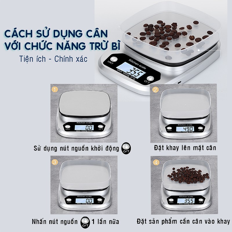 Cân tiểu ly độ chính xác cao đơn vị 0.01gam, tối đa 3kg, cân mini định lượng thực phẩm nhà bếp (Tặng pin, 2 khay)