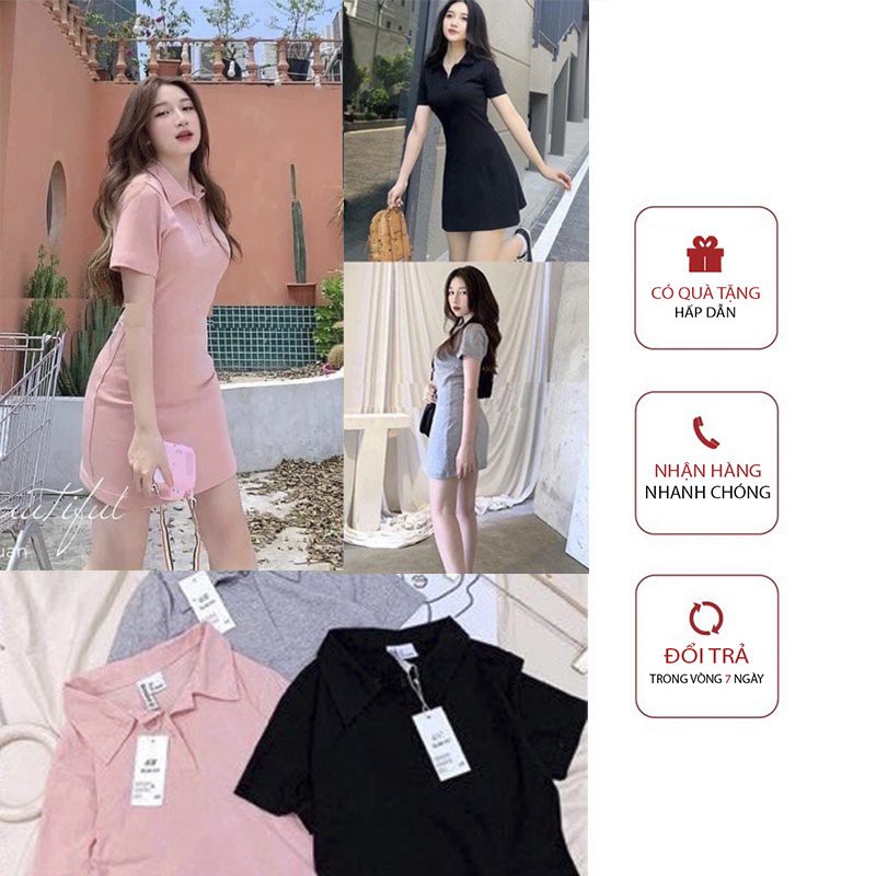 Đầm Polo Nữ -Váy Polo Trơn, Đầm Cổ Sơ Mi Dáng Ôm Body Tay Ngắn , Chất Thun Cộc Tay Màu ĐEN |HỒNG |XÁM Ulzzang | BigBuy360 - bigbuy360.vn