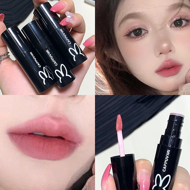 Son Môi Cappuvin 12 Màu Lì Đen Tùy Chọn Không Dính Cốc Lâu Trôi Thiết Kế Vỏ Hình Thỏ Xinh Xắn