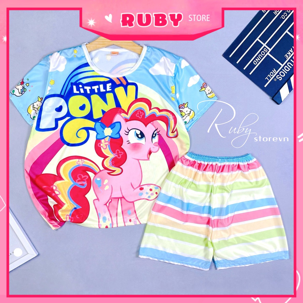 Đồ bộ thun đùi cho bé mặc nhà size 5kg - 70kg chất thun mềm mát in hình Pony hoạt hình dễ thương DBRBD FULL SIZE