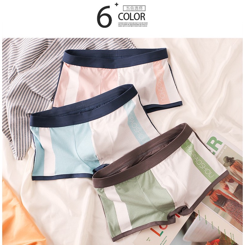 Quần lót nam boxer nam quần sịp đùi vải cotton co giãn 4 chiều thấm hút kháng khuẩn 6 màu HUOPAO-SỌC