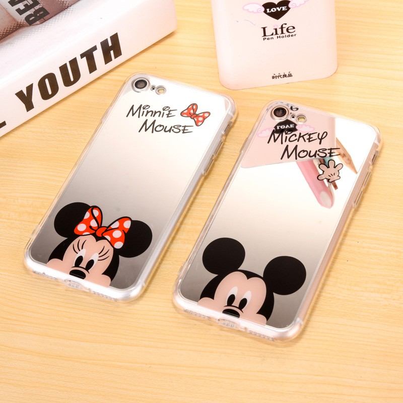 Ốp lưng tráng gương họa tiết hình chú chuột Mickey Minnie đáng yêu cho IPhone 6 6S 7 8 Plus 11 Pro 12 Pro max