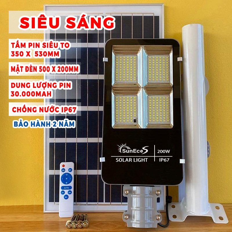 Đèn đường năng lượng mặt trời 300W SUNECO, Đèn cao áp năng lượng mặt trời, đèn led năng lượng mặt trời, Bảo hành 2 năm