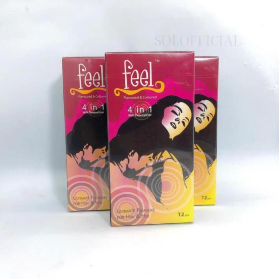 Bao cao su Feel 4in1 gân gai hương dâu bcs kéo dài thời gian 12 cái SOI.official