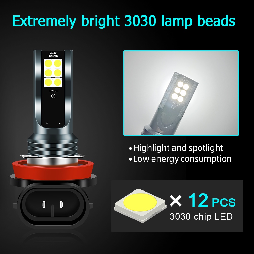 1 mảnh Bóng Đèn 12LED LED H8 H11 Bóng đèn LED chống sương mù H16 H4 H7 9005 9006 Cho Xe Hơi