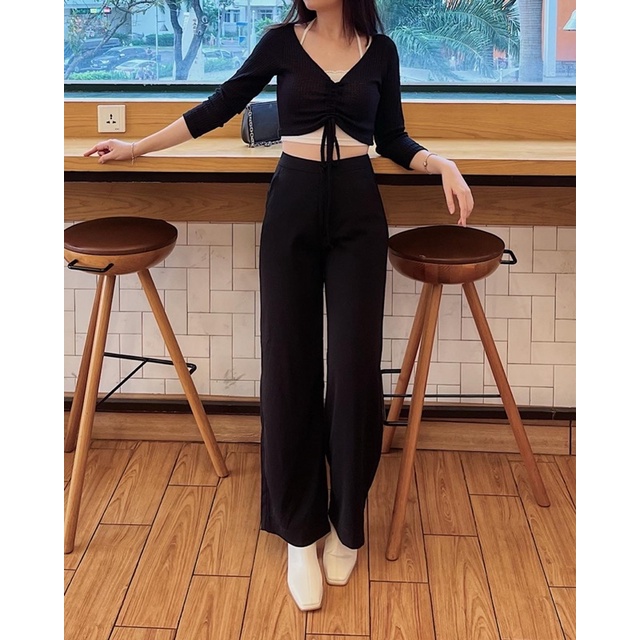 Set áo thun nữ hai dây và len mỏng mặc ngoài Ruchan