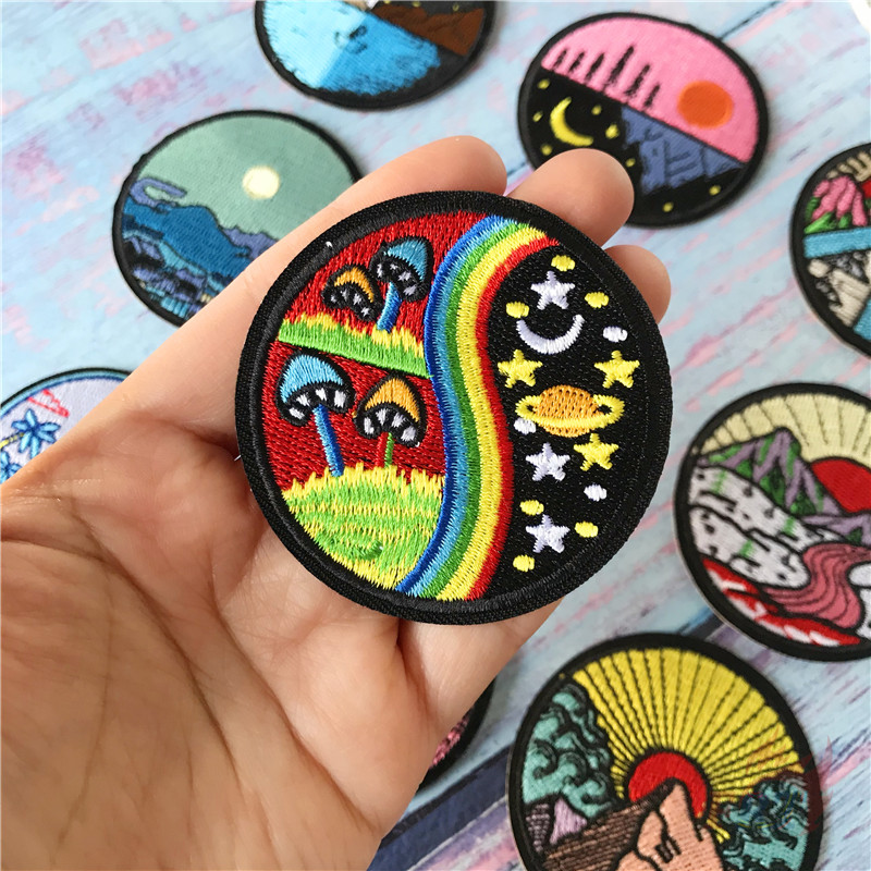 Miếng dán ủi họa tiết bình minh & hoàng hôn kích thước 6cm trang trí DIY