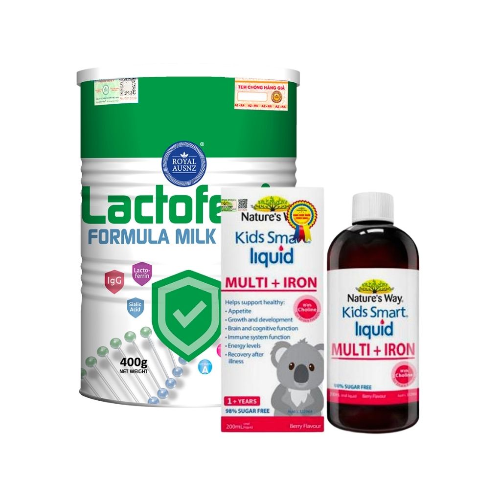 Combo Siro Nature's Way Liquid Multi+Iron Và Sữa ROYAL AUSNZ Lactoferrin 400g Tăng Đề Kháng, Bổ Sung Dinh Duỡng Cho Bé