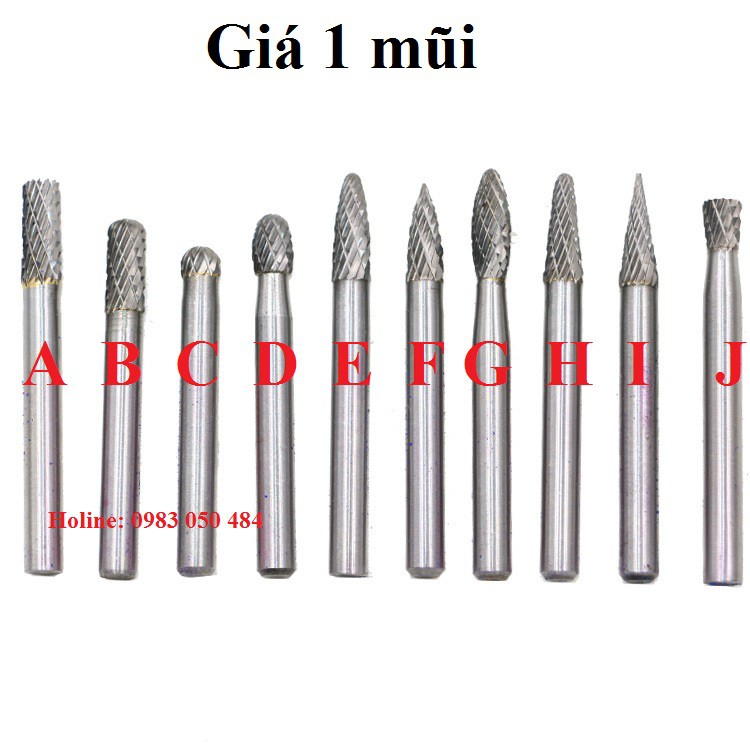 Mũi Mài Mũi Doa Hợp Kim Thép trục 6mm - mũi mài khắc hợp kim trục 6mm