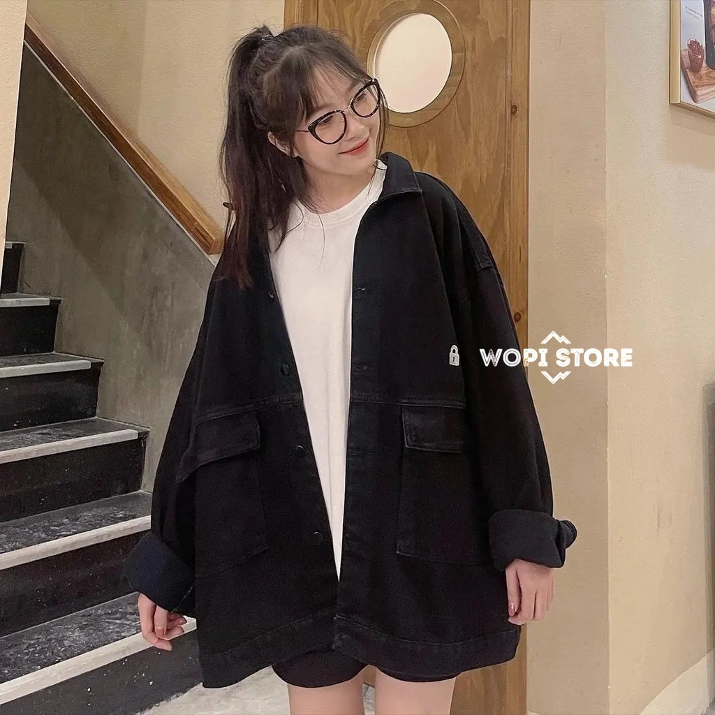 Áo Khoác Jean BLOCK TINNAL Form Rộng Màu Đen Thiết Kế Hình Thêu Trước Ngực Nam Nữ Unisex