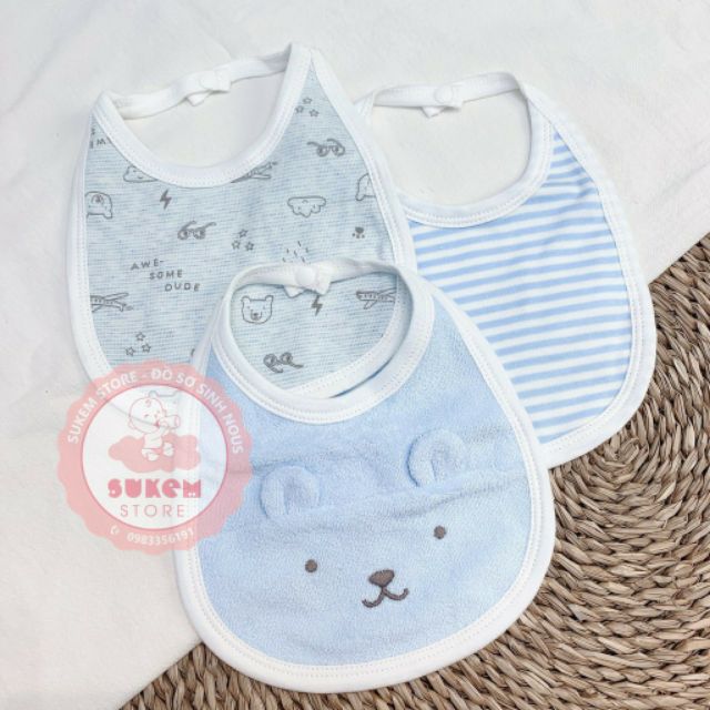 Set 3 khăn yếm cotton cao cấp Momcare, khăn yếm tròn có cúc bấm cho bé từ 0-3 tuổi