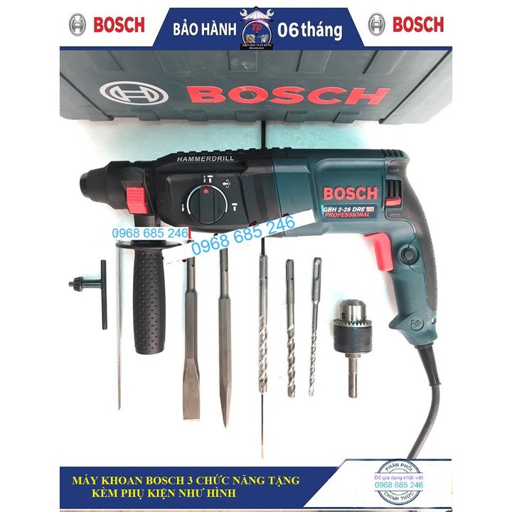 [HÀNG ĐỘC QUYỀN] Máy khoan bê tông 3 chức năng Bosh 2_26 800W KÈM ĐẦU KHOAN SẮT, GỖ VÀ 5 MŨi