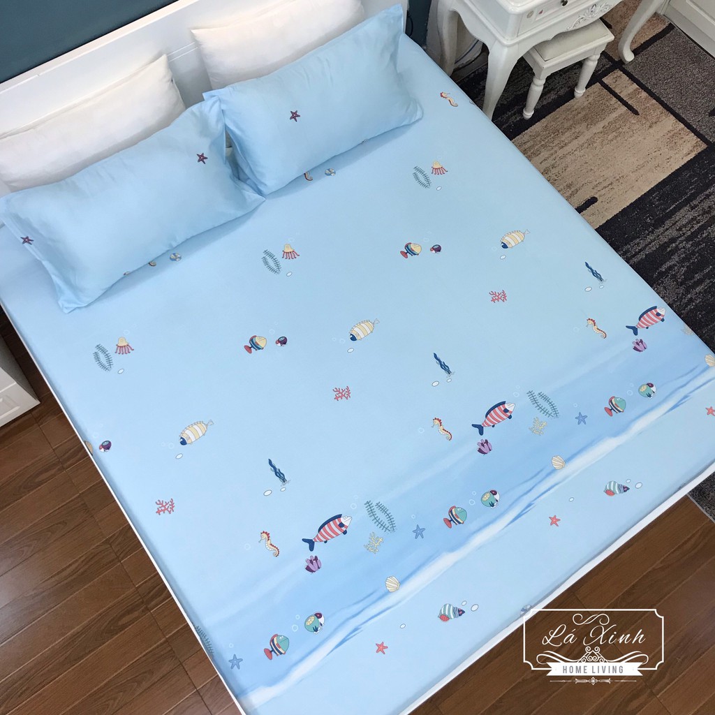 Bộ Ga Gối Lụa Tencel Biển xanh  ( Ảnh thật 100%)