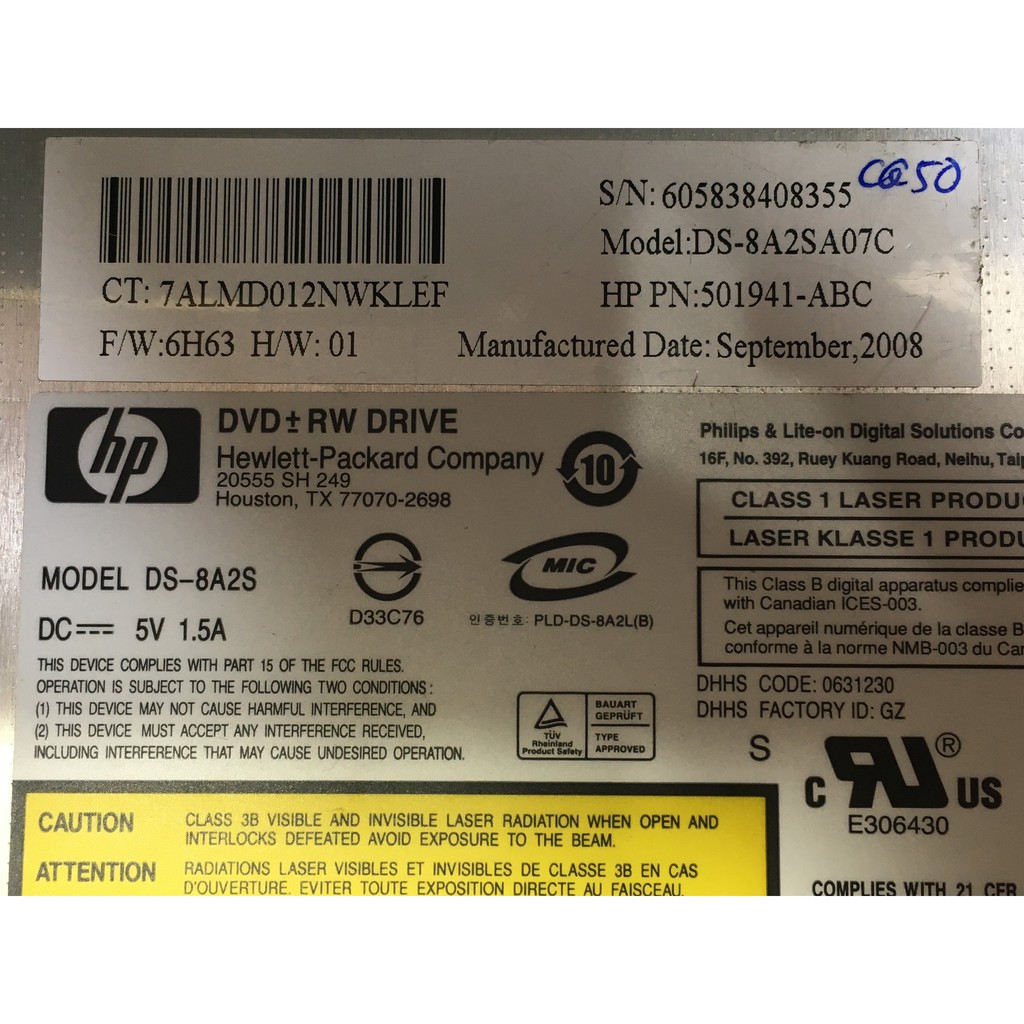 Ổ đĩa quang Laptop tháo máy Hewlett Packard CD/DVD RW DS-8A2S chuẩn SATA 12,7mm