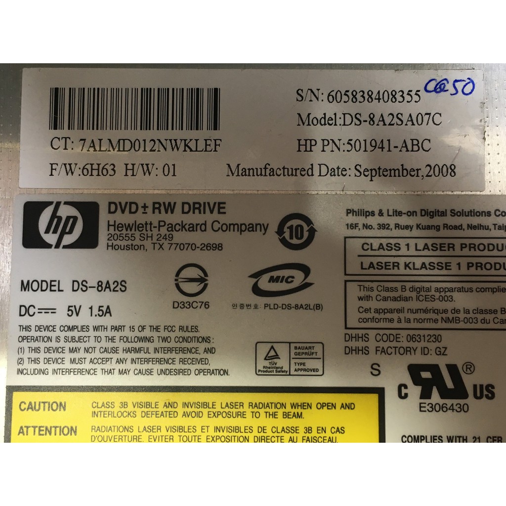 Ổ đĩa quang Laptop tháo máy Hewlett Packard CD/DVD RW DS-8A2S chuẩn SATA 12,7mm | BigBuy360 - bigbuy360.vn