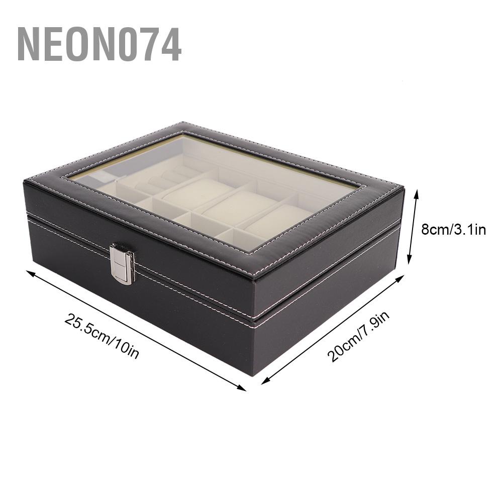 Neon074 6 + 4 khe Hộp lưu trữ đồng hồ đựng nhẫn Hoa tai Người tổ chức Bộ sưu tập đồ trang sức trưng bày