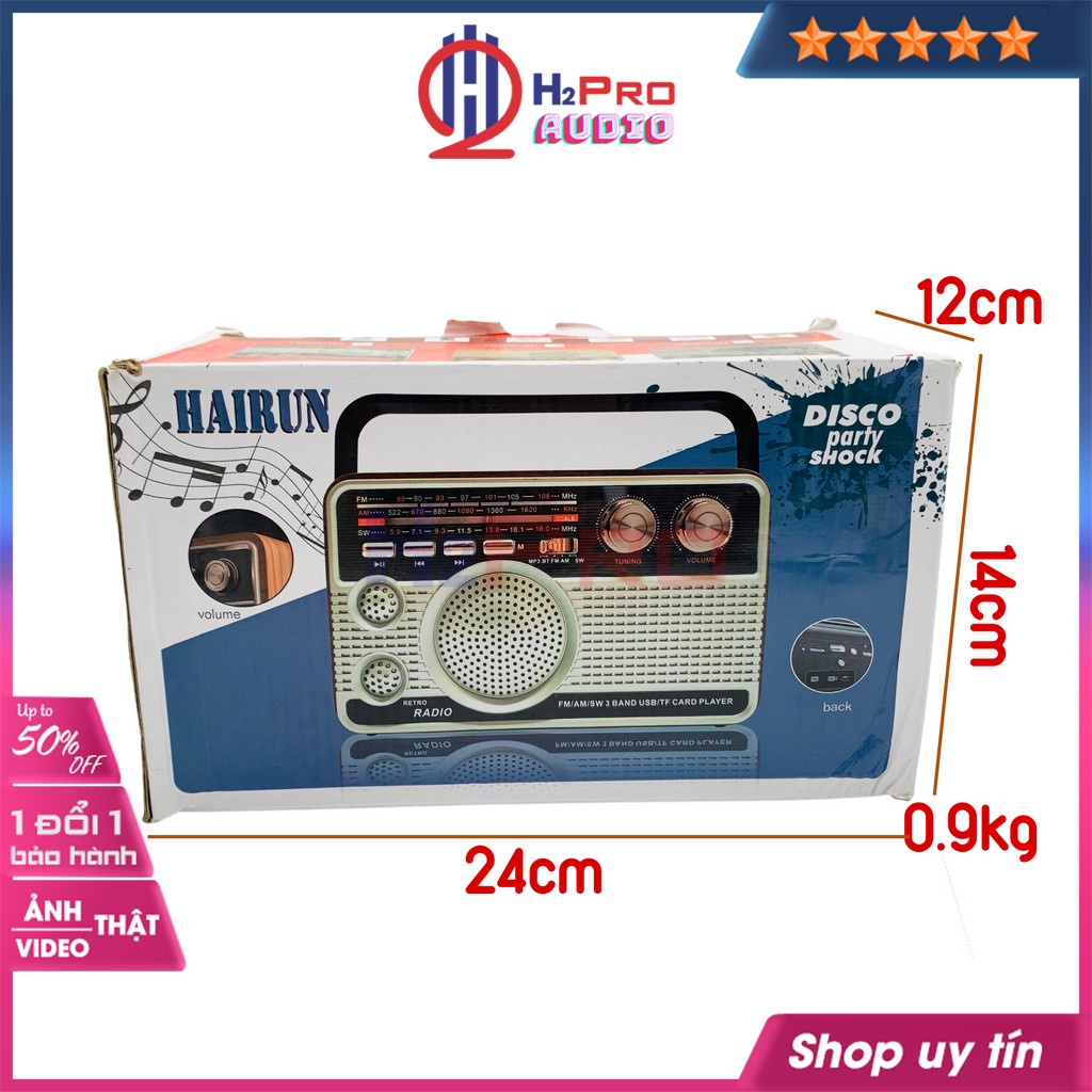 Đài fm radio, đài radio cho người già Hairun HR-506BT FM/AM/SW đa năng-nghe nhạc MP3 loa Bluetooth/USB/TF/AUX-Shop H2pr