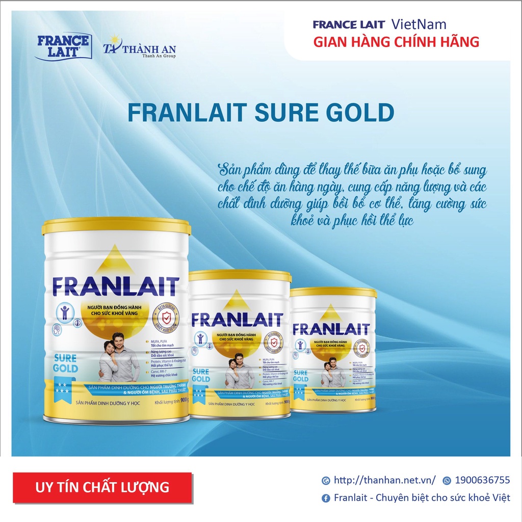 Sữa Franlait Sure Gold Cung Cấp Dinh Dưỡng Tăng Cường Hệ Miễn Dịch Hồi Phục Cơ Thể Nhanh Chóng 900g