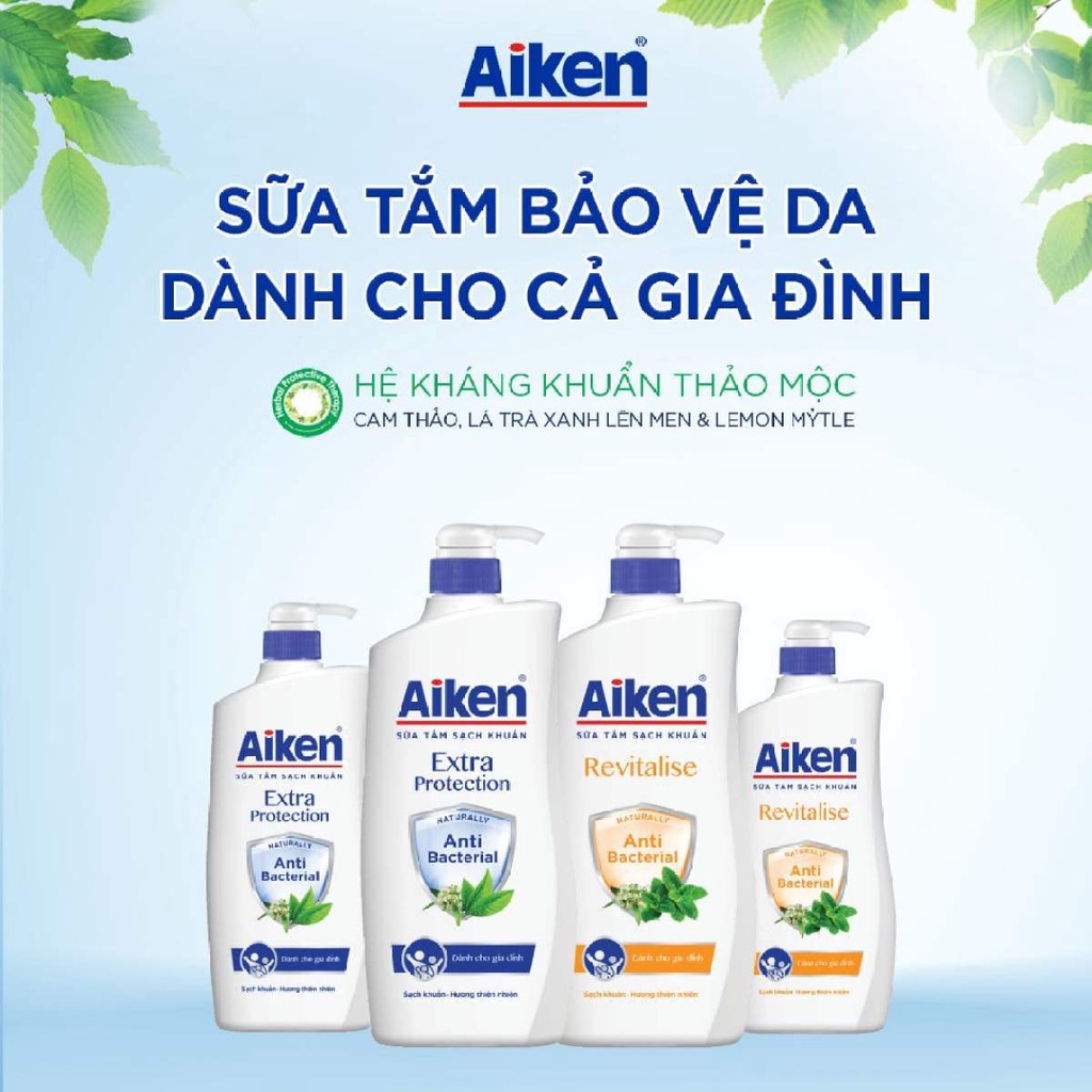 Aiken Sữa tắm Sạch khuẩn Chiết xuất Bạc hà 850g - Tặng Gel rửa tay 100ml