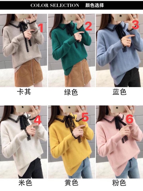 Áo len thắt cổ nơ