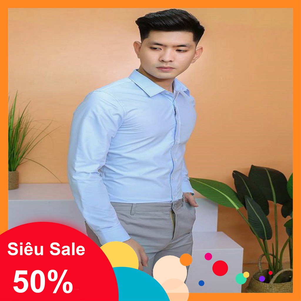 Áo Sơ Mi Nam Xanh Hòa Bình Davis'L Chất Lụa Mỹ Cao Cấp không nhăn