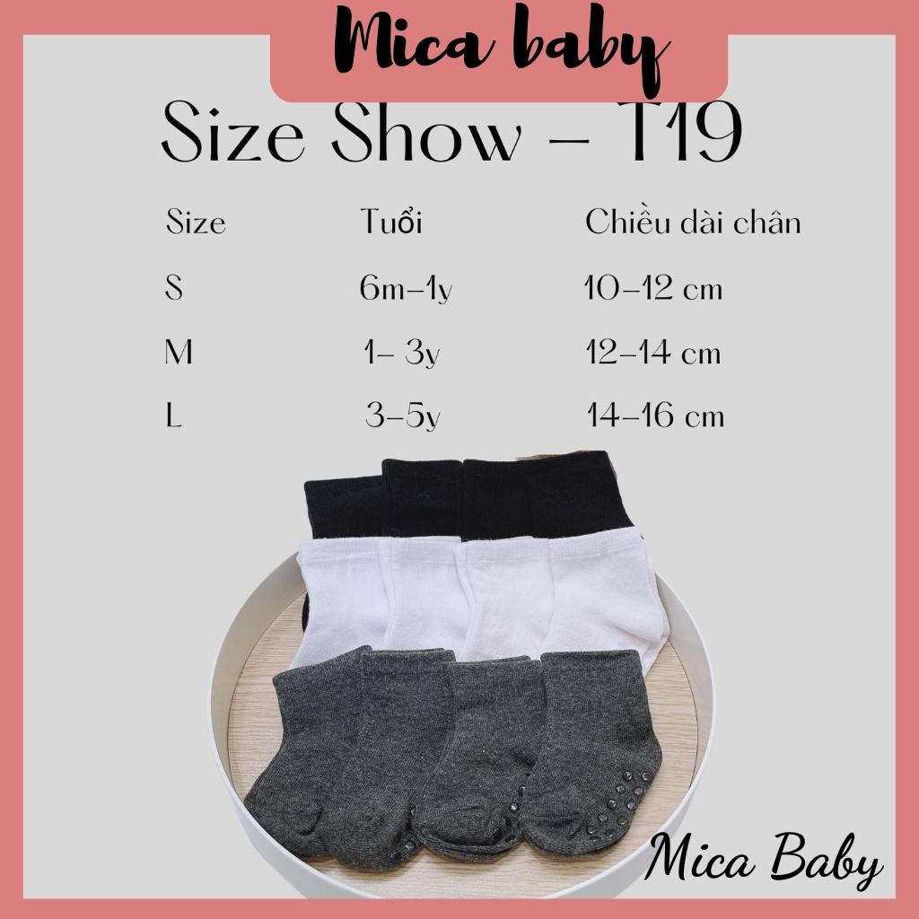 Set 12 đôi tất chống trơn trượt cổ lỡ tone màu basic cho bé Mica baby T19