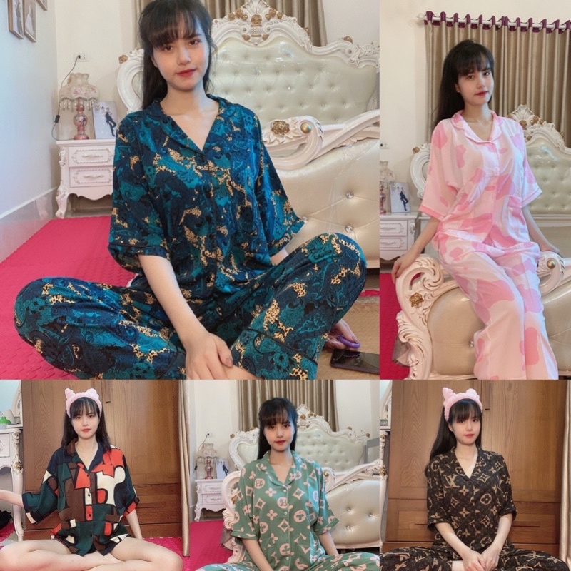 Pijama lụa cao cấp cánh dơi quần dài áo cộc bigsize