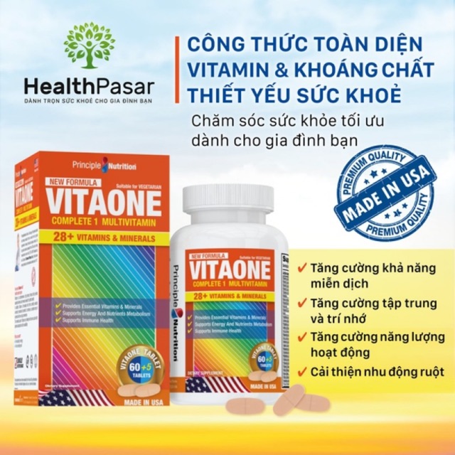 Viên Uống Bổ Sung Vitamin & Khoáng Chất Thiết Yếu Cho Cơ Thể - PN Vitaone 28+ Vitamins & Minerals (Hộp 60 Viên + 5 Viên)