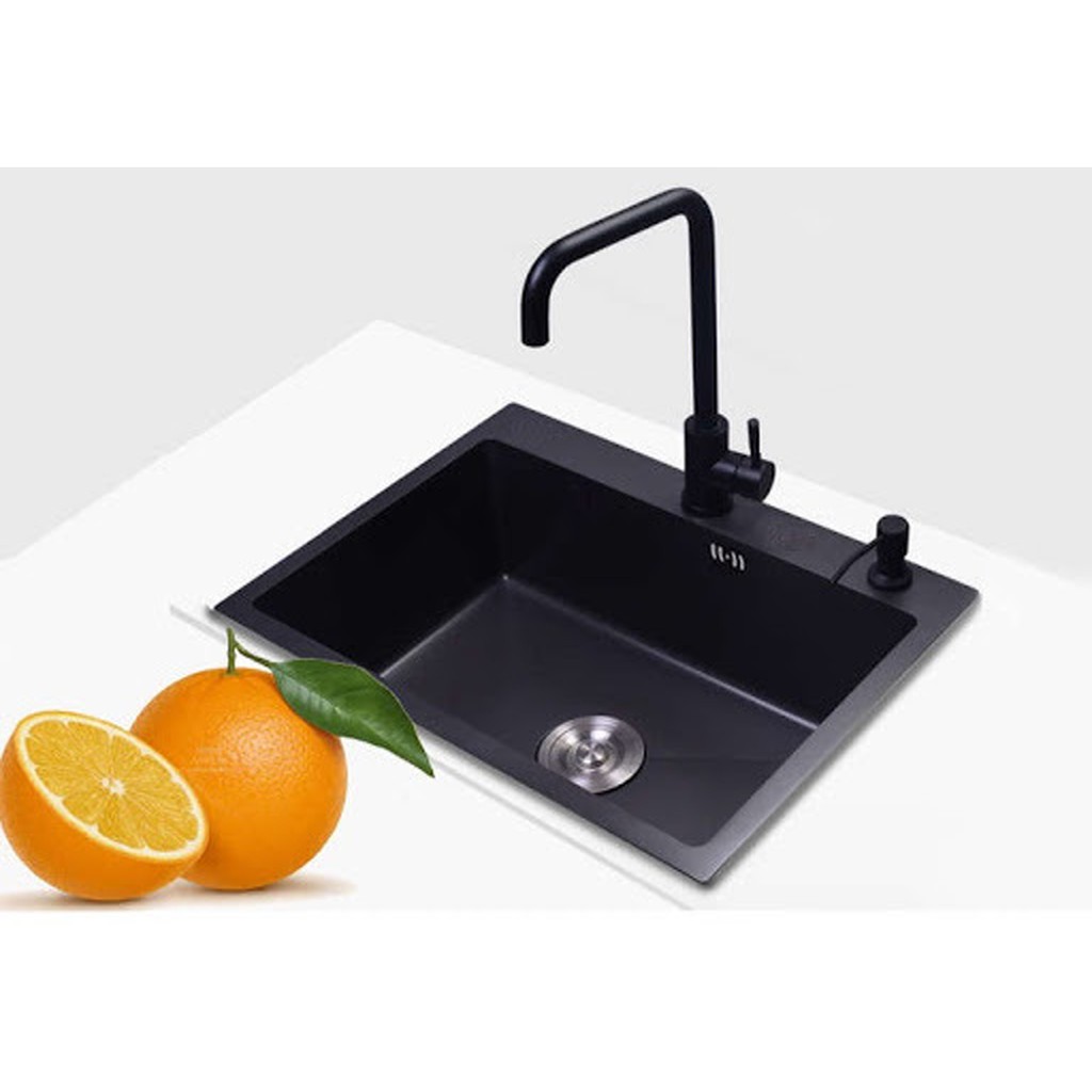 Chậu rửa bát 1 hố nano đen tặng rổ thoát nước