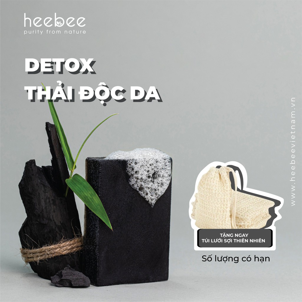 Xà bông tắm Than Tre hoạt tính Detox, thải độc da Heebee – Bamboo Charcoal Natural Soap Bar 100gr