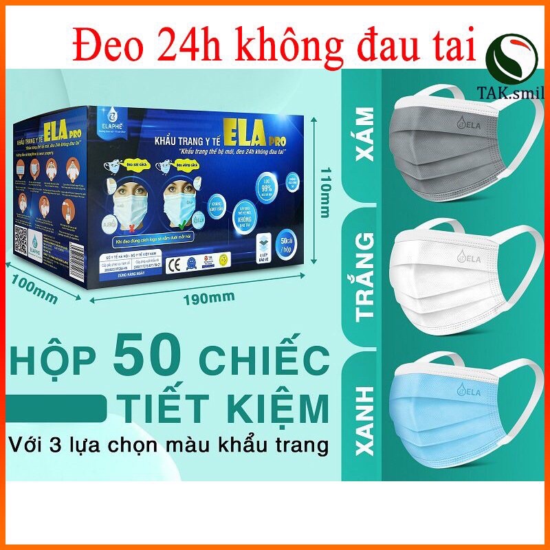 KHÔNG ĐAU TAI- khẩu trang yte 4 lớp 50c thế hệ mới- QUAI VUÔNG (đủ màu)
