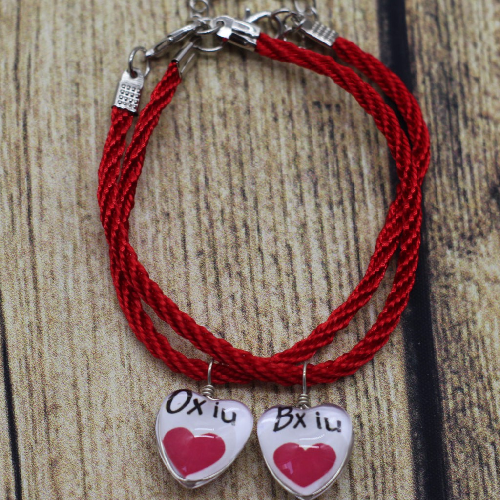 VT133 Vòng tay mặt gạch tim Ox iu &amp; Bx iu 5 cặp/lốc