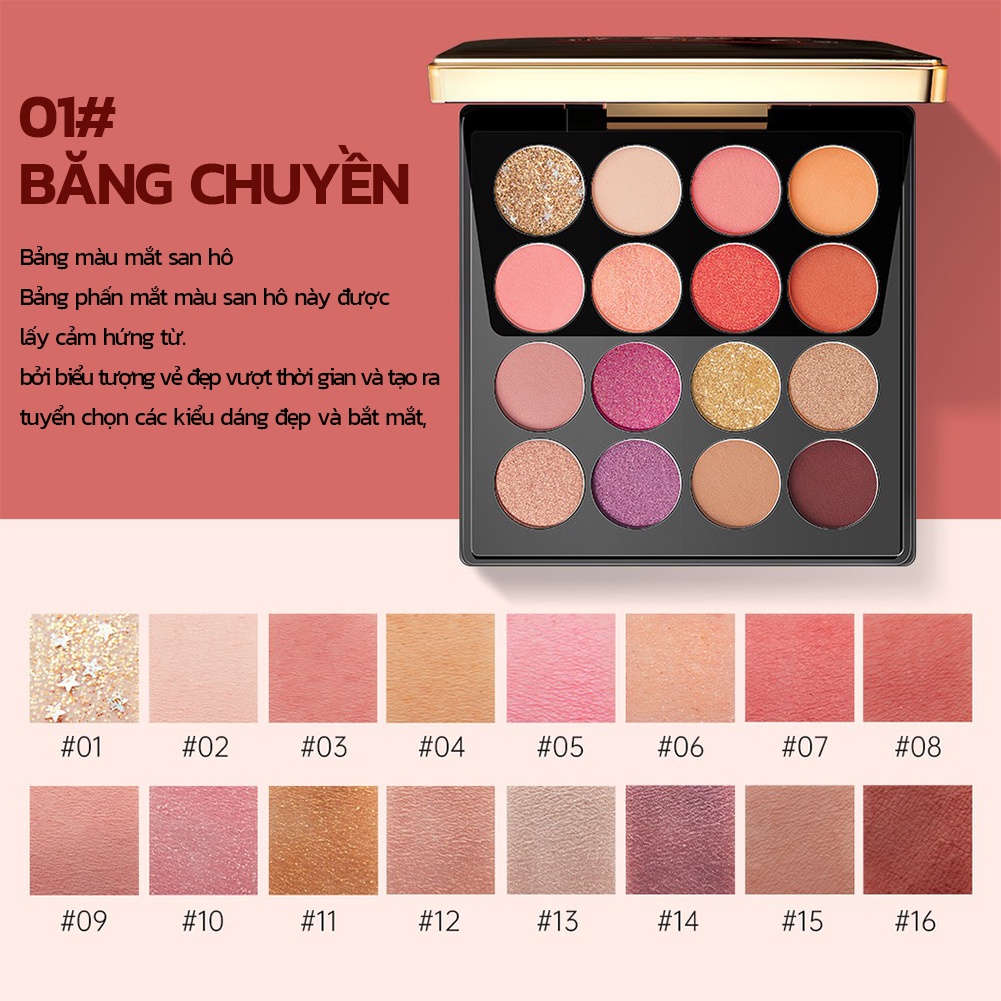 Bảng Phấn Mắt GECOMO 16 Màu Kèm Cọ Trang Điểm Lâu Trôi