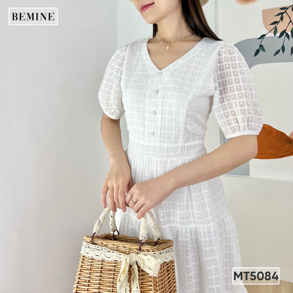 Đầm cổ tim tay phồng váy tầng BEMINE MT5084TRANG