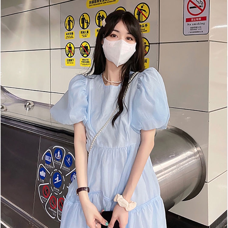 Đầm Lửng Tay Phồng Phối Lưới Phong Cách Pháp Thời Trang Mùa Hè Mới Cho Nữ