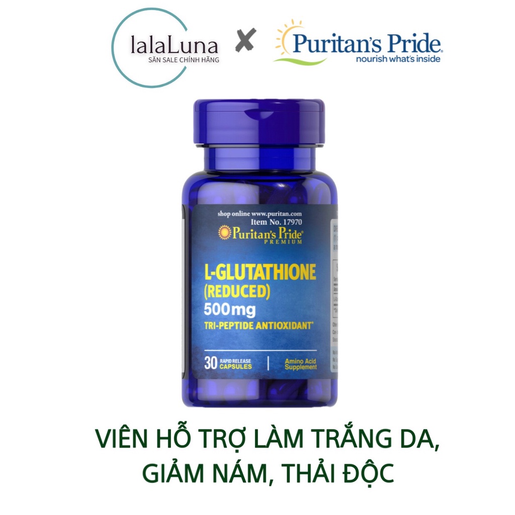 Viên uống Trắng Da, Giảm Nám, Thải Độc L- Glutathione  500mg Puritan's Pride