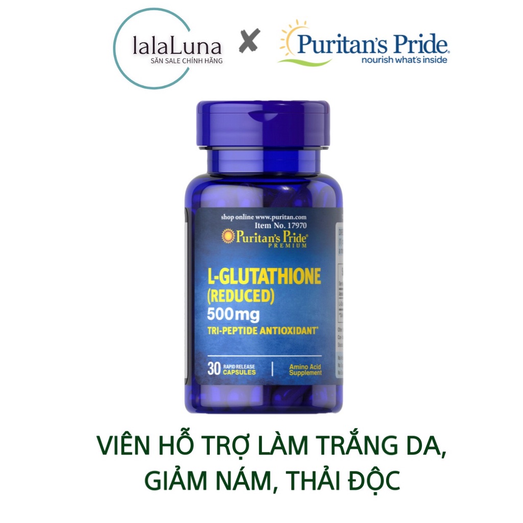 Viên uống Trắng Da, Giảm Nám, Thải Độc L- Glutathione (Reduced) 500mg Puritan's Pride