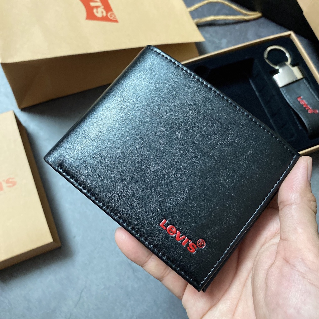 Set ví nam trơn logo đỏ + key - S215