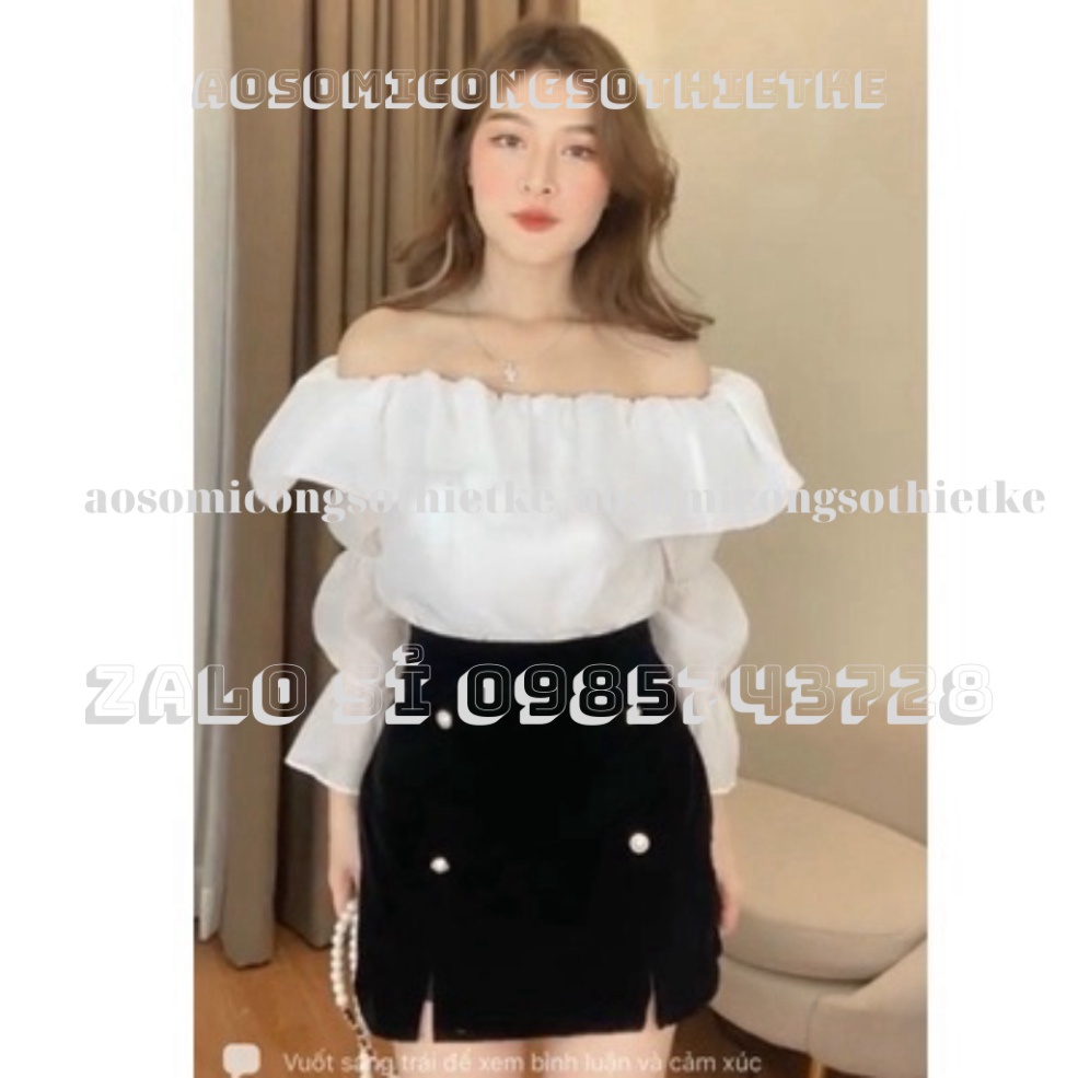 áo babydoll tay bèo trễ vai chất tơ kaca DT0001 aosomicongsothietke