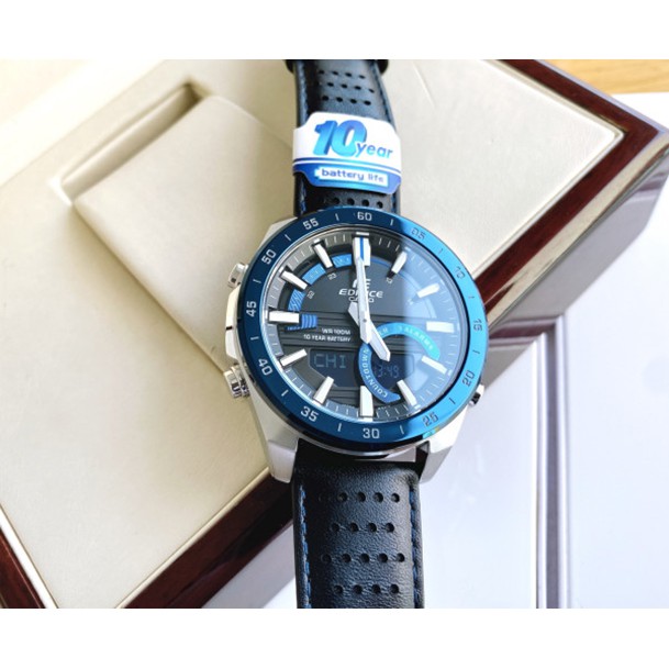 Đồng Hồ Nam Casio Edifice ERA-120BL-2AVDF Dây Da Cao Cấp - Viền Mặt Mạ Xanh - Pin 10 Năm