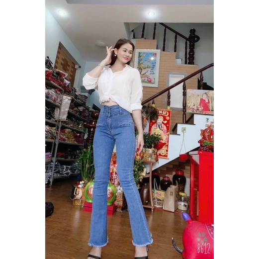Quần Jeans Nữ Ống Loe Túi Kiểu Tôn Dáng