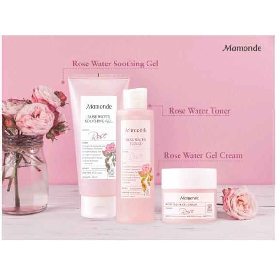 Nước hoa hồng cung cấp độ ẩm [Mamonde] Rose Water Toner 500ml (Tặng kèm 20 bông tẩy trang đắp mặt nạ)