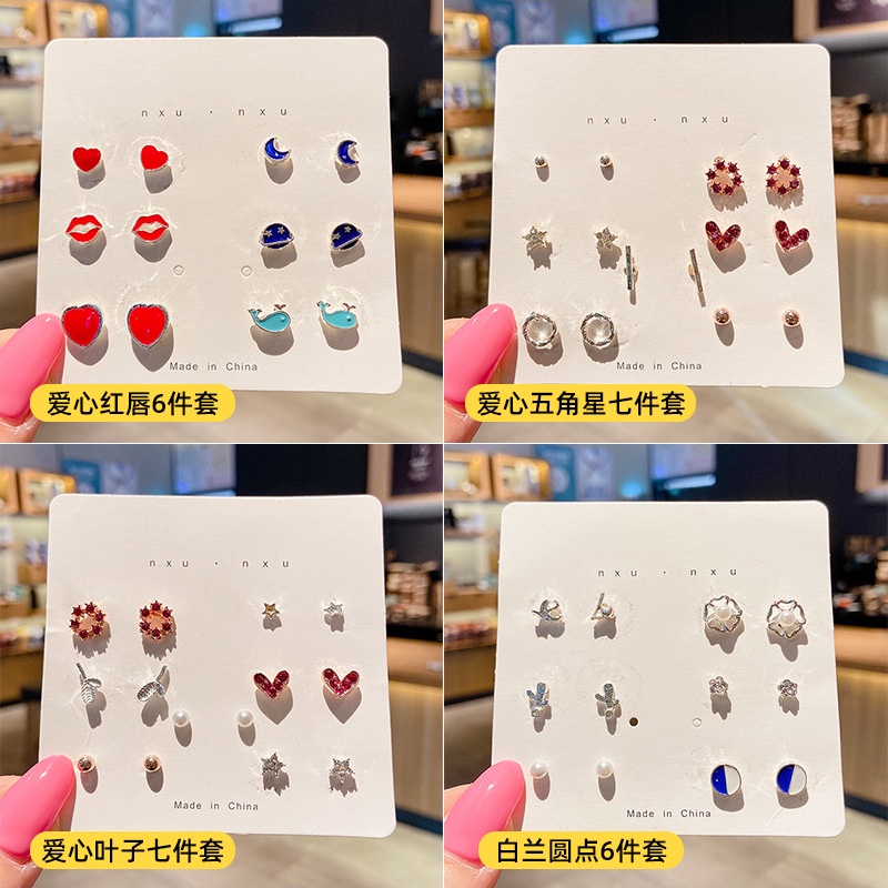 Set 7 đôi bông tai đeo cả tuần không chán nhiều kiểu dễ thương
