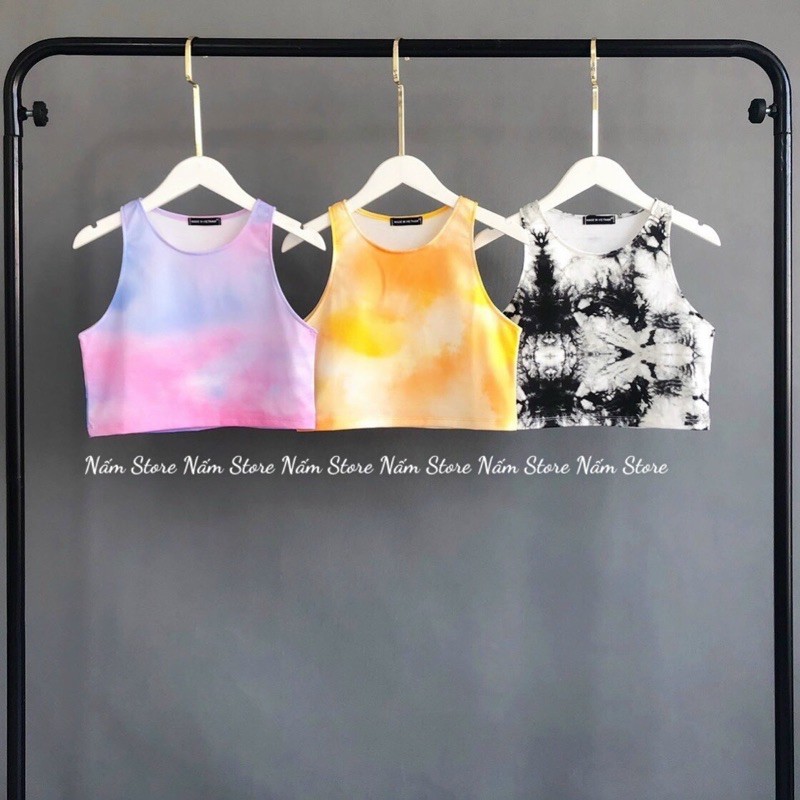 Áo croptop nữ 3 lỗ ôm body thể thao 8 màu Croptop tanktop loang nhiều màu hot trend - Tanktop bò sữa