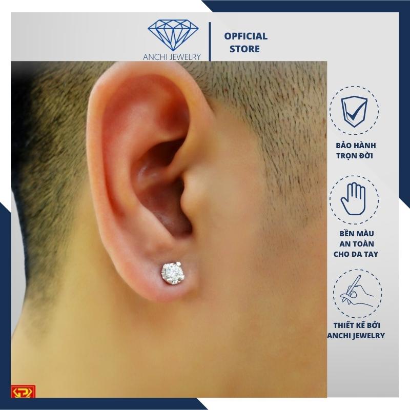 Khuyên tai nụ đá nam nữ, bông tai bạc Anchi jewelry